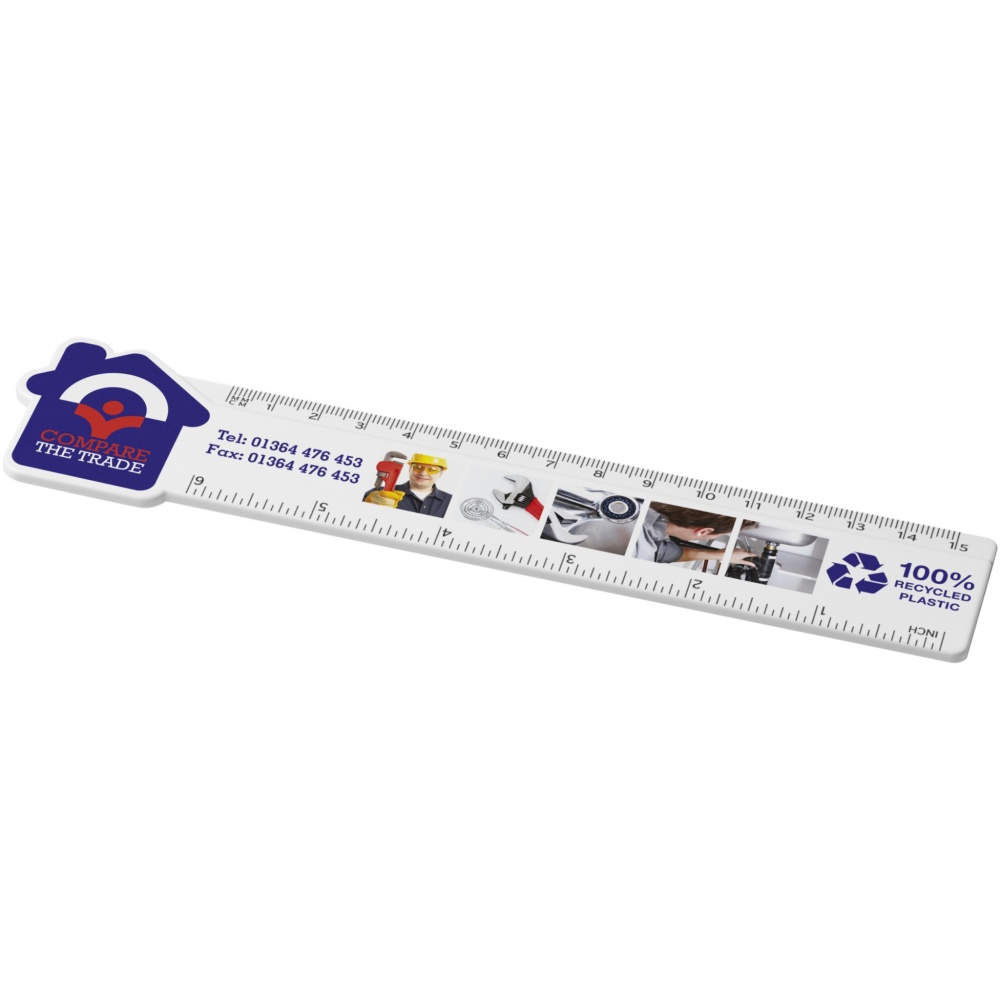 Logotrade kampanjprodukter bild: Tait 15 cm husformad linjal av återvunnen plast