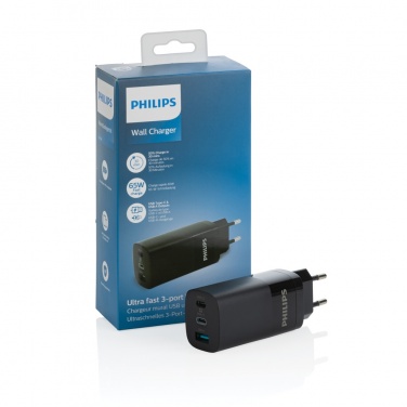Logotrade reklamprodukter bild: Philips 65W ultrasnabb PD 3-port USB-väggadapter