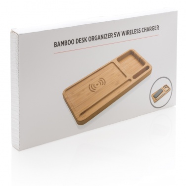 Logotrade reklamprodukter bild: Bambu skrivbordsorganisatör 5W trådlös laddare