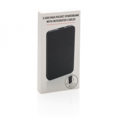 Logotrade kampanjprodukter bild: 5.000 mAh powerbank i fickformat med integrerade kablar