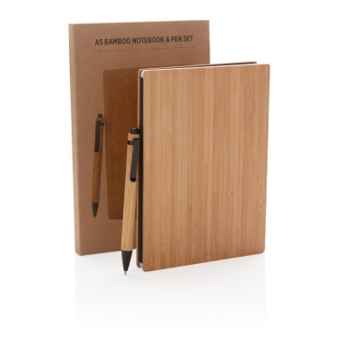 Logotrade kampanjprodukter bild: A5 bambu anteckningsbok & penna
