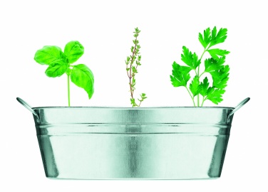Logotrade reklamprodukter bild: Zinkburk med 3 olika örtfrön