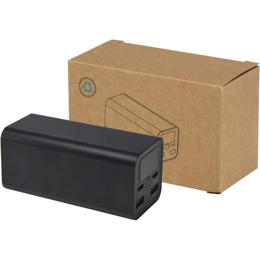 Logotrade reklamprodukter bild: Acamar 20 000 mAh 70 W powerbank för bärbar dator av återvunnen aluminium