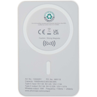 Logotrade profilprodukter bild: Acrab 10 000 mAh 15 W magnetisk trådlös powerbank med 20 W PD – tillverkad av återvunnen plast