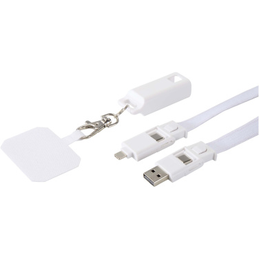 Logotrade profilprodukter bild: Franz nyckelband för smartphone av återvunnen plast med inbyggd datasynkroniseringskabel och 65 W snabbladdande 5-i-1-kabel