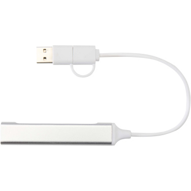 Logotrade reklamprodukter bild: Alkaid 4-portars USB-A- och Typ-C-hubb med dubbla ingångar av återvunnen aluminium