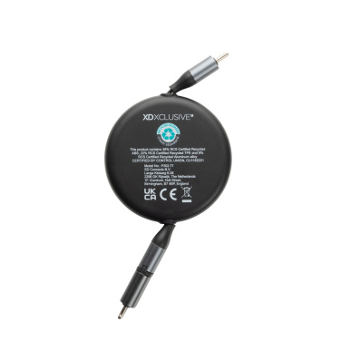 Logotrade presentreklam bild: Terra RCS återvunnen aluminium 240W utdragbar 2-i-1 kabel